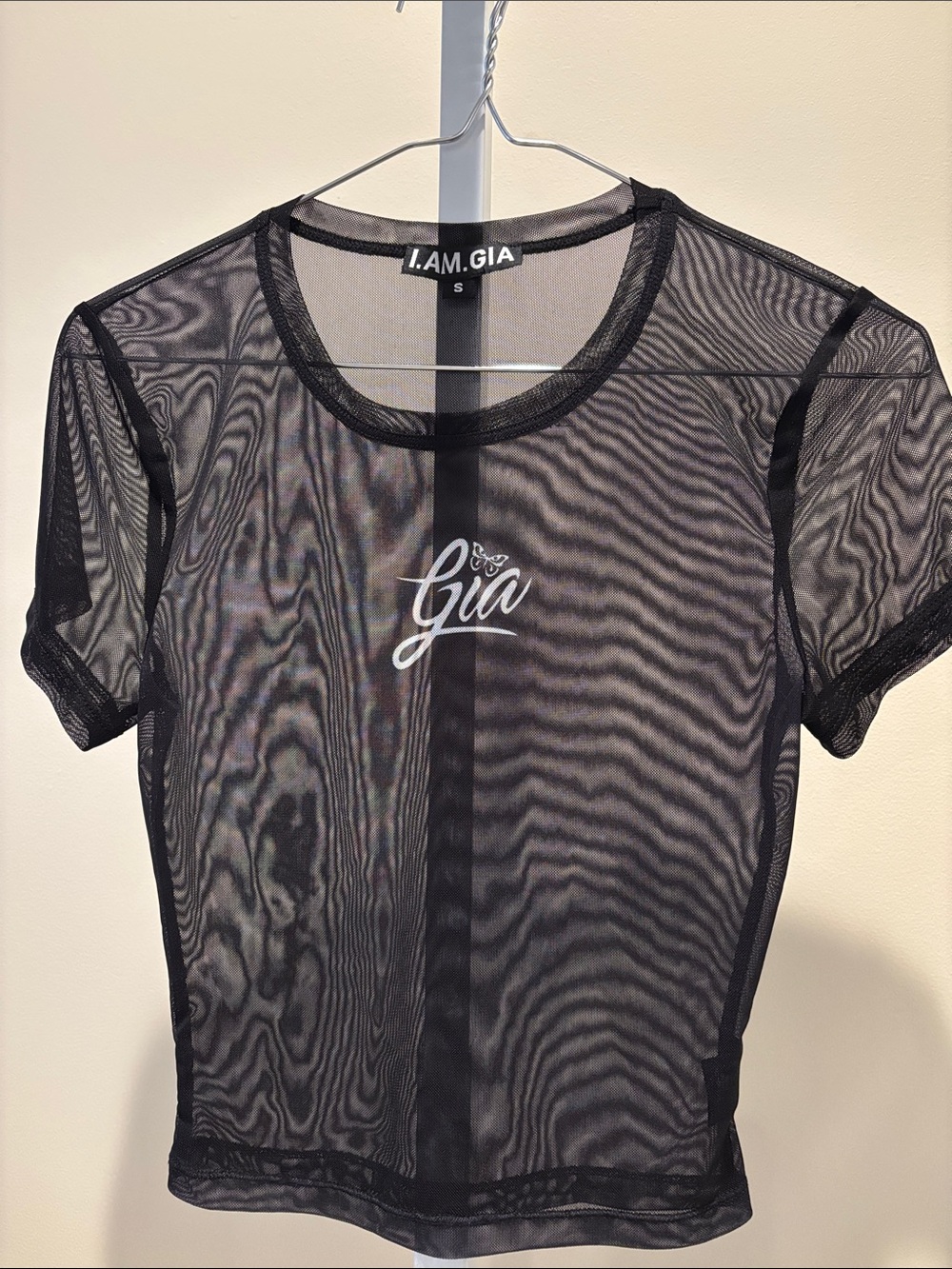 I.AM.GIA Black Sheer Gia Logo Short Sleeve Top